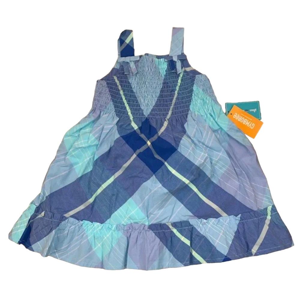 NWT Gymboree Blue Allover Plaid Cotton Poplin Smocked Dress